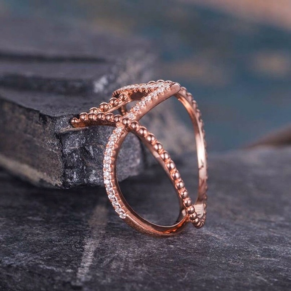 Sterling Silver Simulated Diamond Rose Gold Ring - Picture 6 of 11